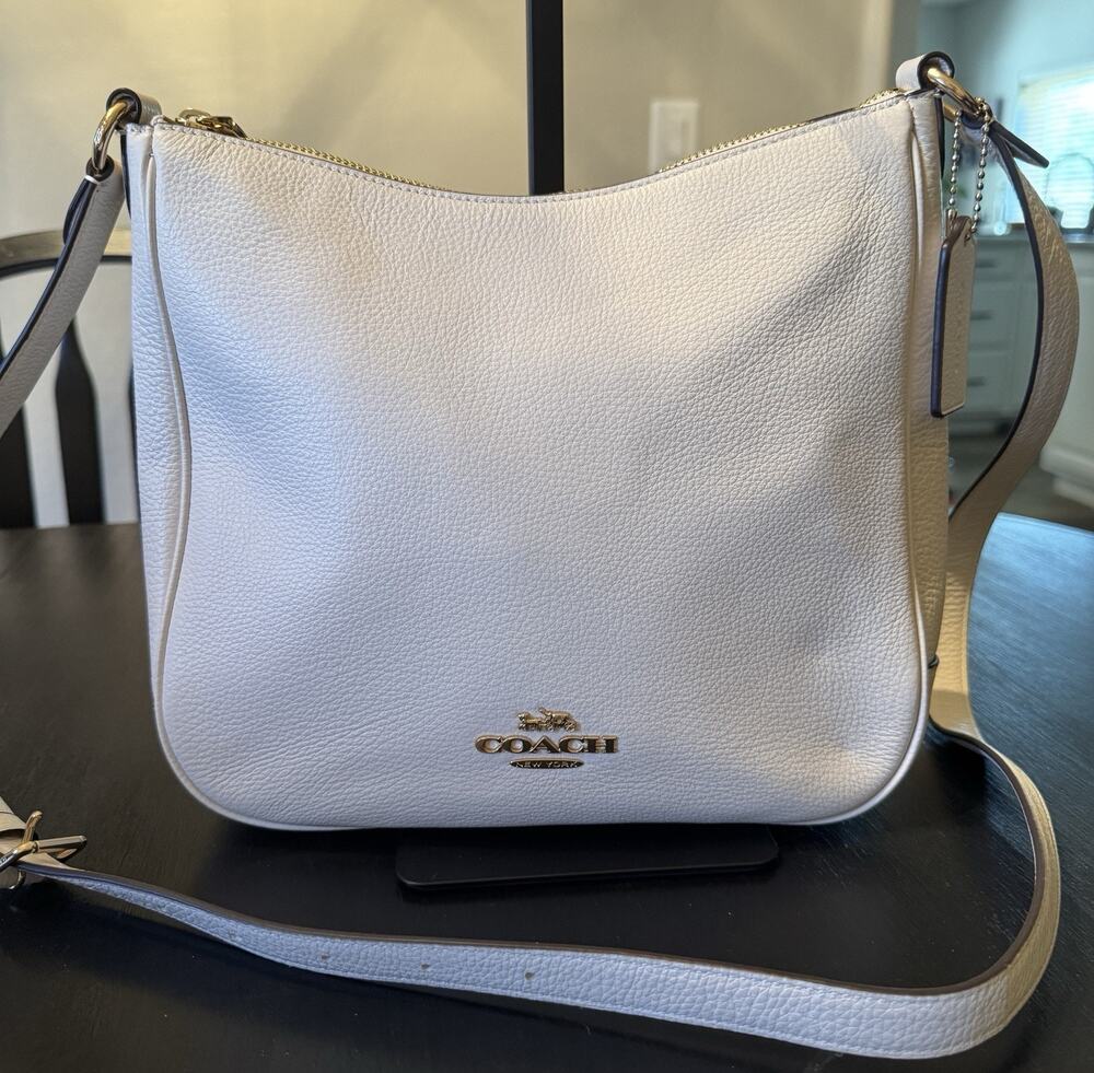 Coach Ellie File Bag In White Pebbled Leather Crossbody Shoulder Purse